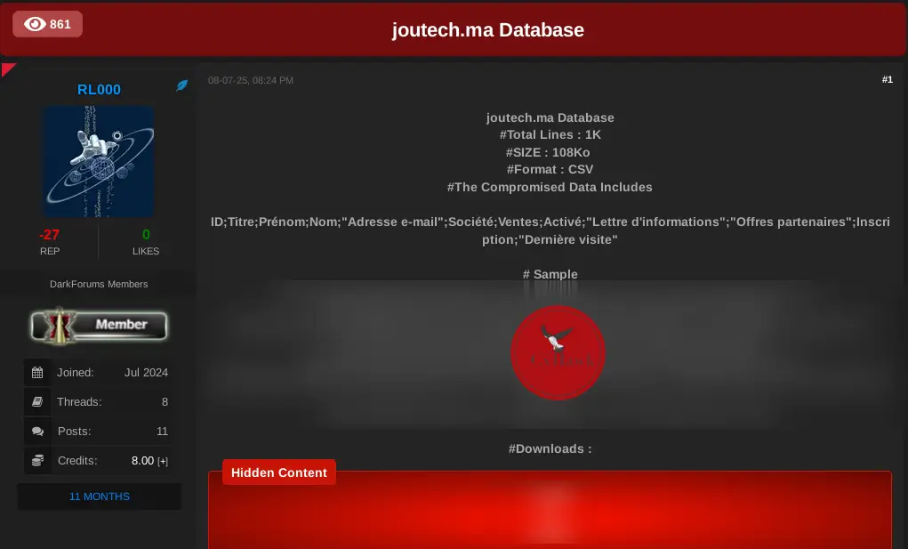 Data from a Moroccan Information Technology Company Allegedly Leaked on The Dark Web