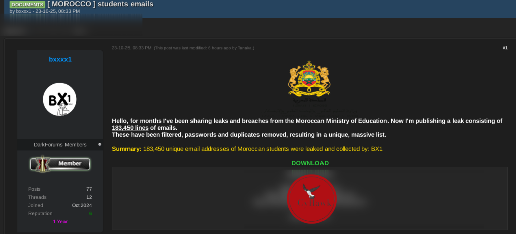 Threat Actor Claims Leak of 183,450 Email Addresses from Morocco’s Education Sector