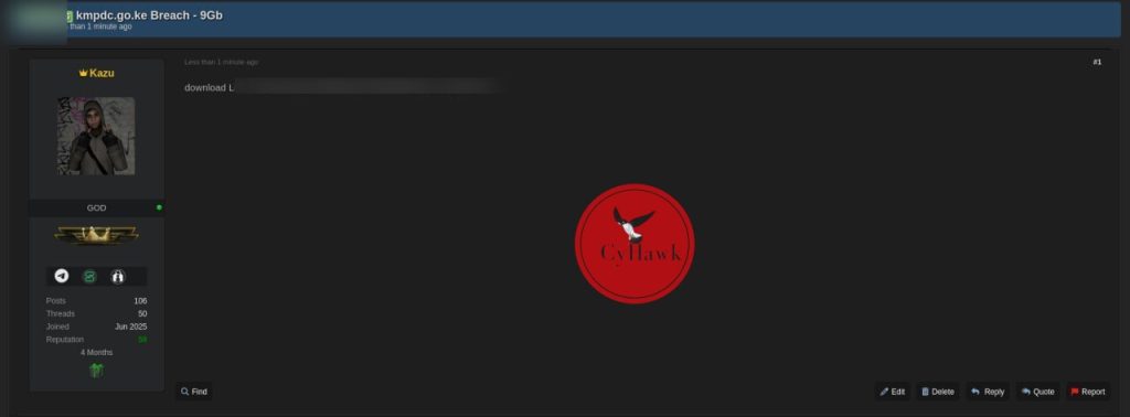 Threat Actor Leaks Alleged 9GB Database from Kenya Medical Practitioners and Dentists Council